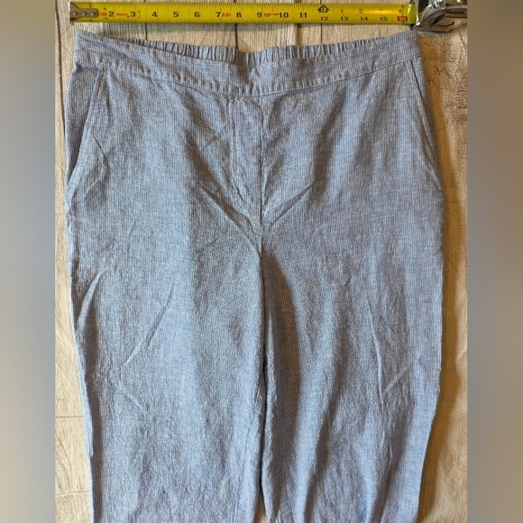 Chicos Size 2 (12) Pismo Beach Stripe Linen Blend Straight Pant Embroidered Hem - Picture 7 of 9
